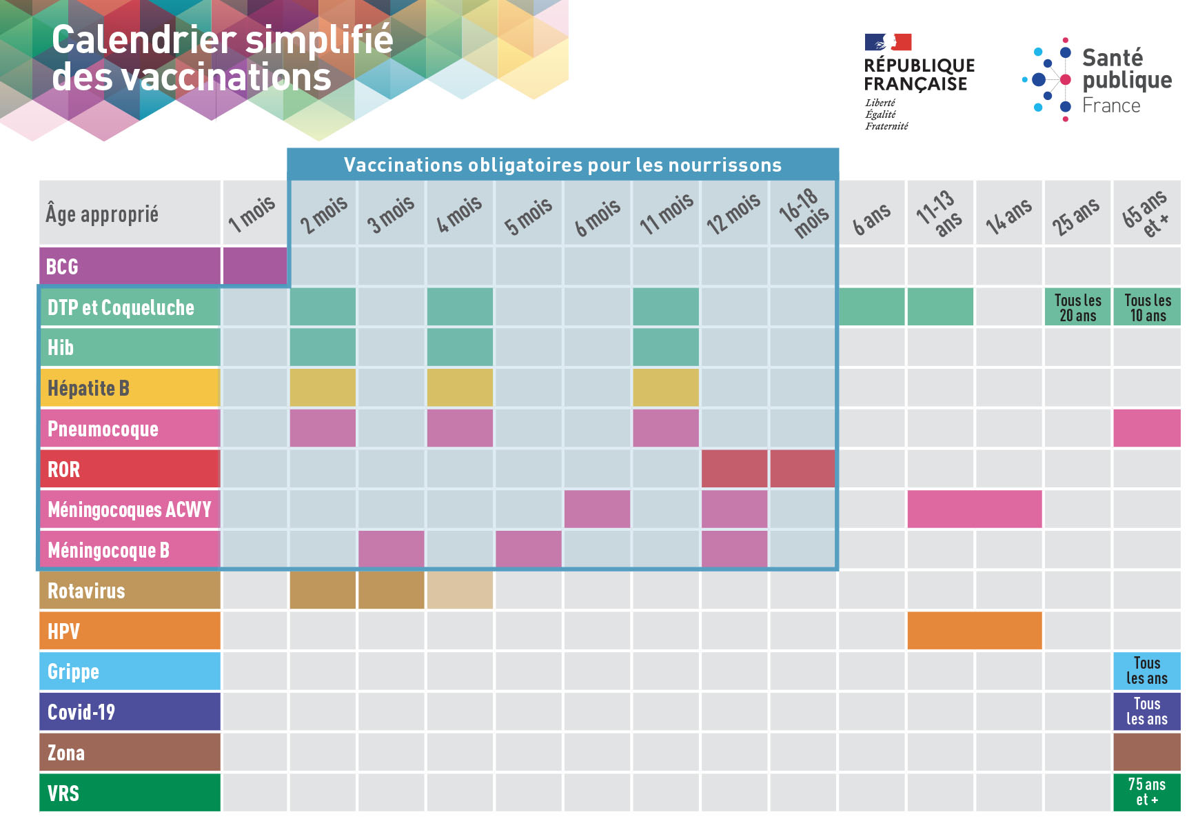 Calendrier simplifié des vaccinations 2025